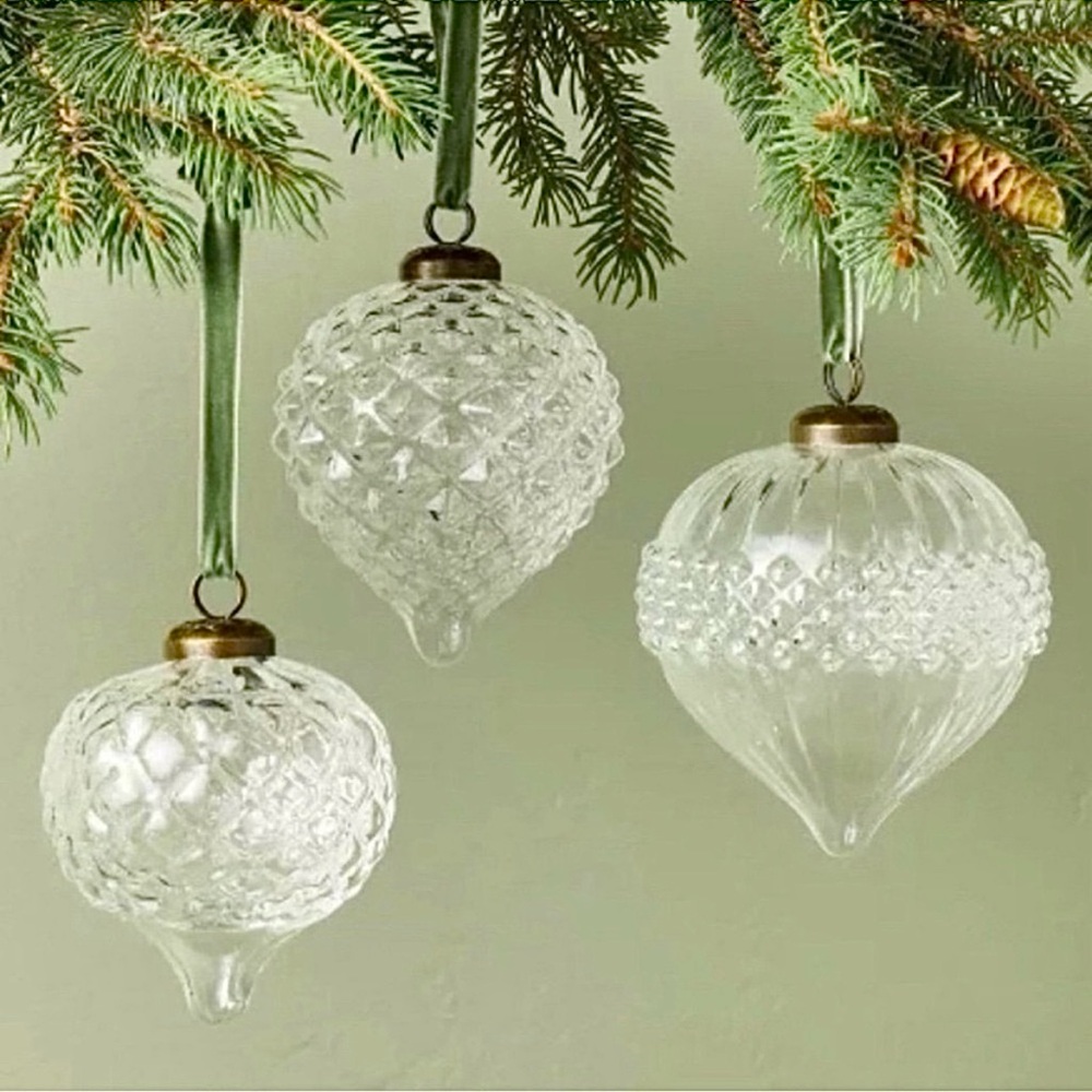 🆕- Hearth & Hand with Magnolia 3pc Ornate Glass Bulb Tree Ornaments. New in Box